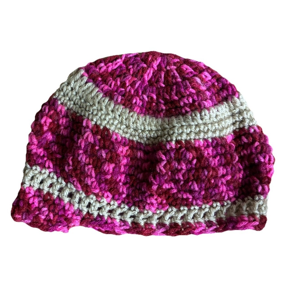 Beanie Hat‎ Women's Pink Beige Crochet Handmade NEW